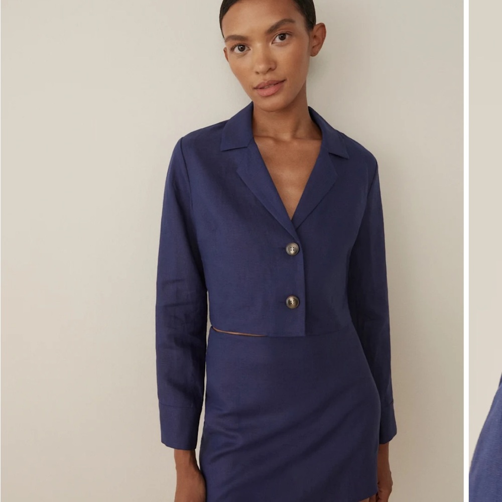 Reformation Raina Linen Top in blue